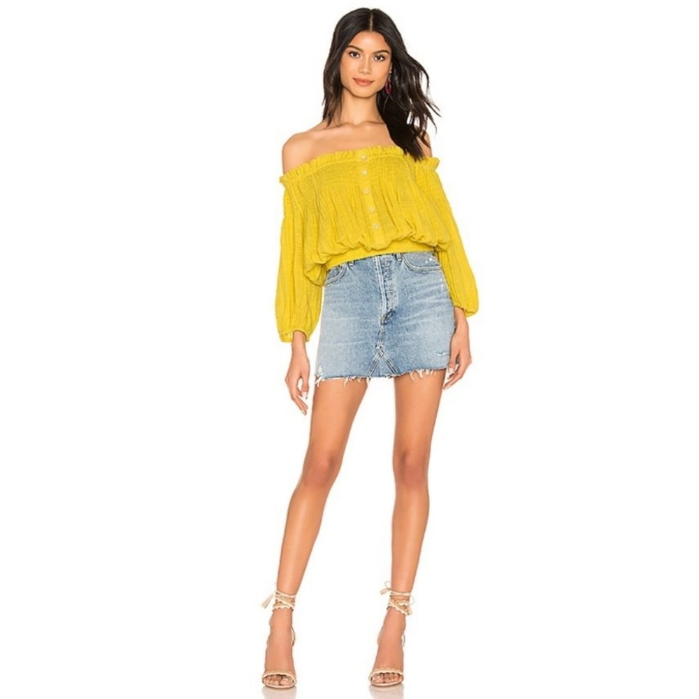 We The Free Free People Dancing Till Dawn Off The Shoulder Top Yellow Large